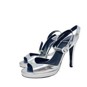 Pierre Hardy Size 38 Silver Peep-Toe Platform Heel Sandals Adjustable Straps